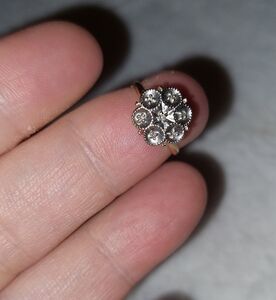 Vintage 14k Diamond Ring Cluster Elegant Silver Floral Ring